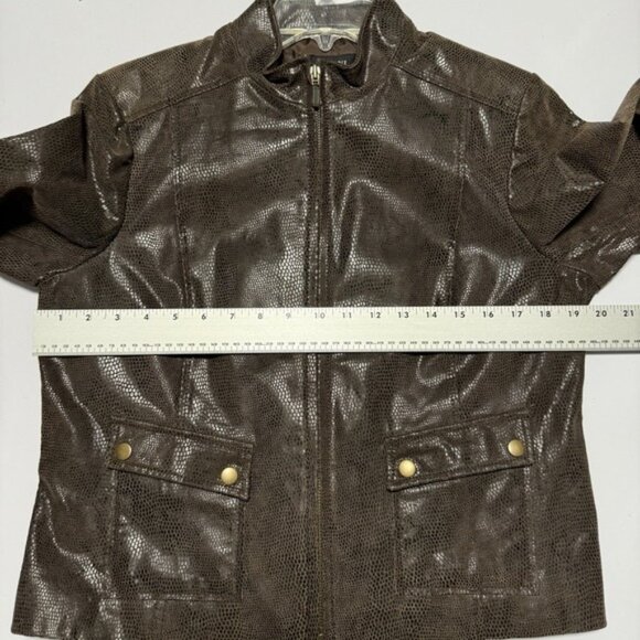 Alfani Women's Leather Jacket Brown Snake Textured Lined Medium M Petite MP - Picture 8 of 11